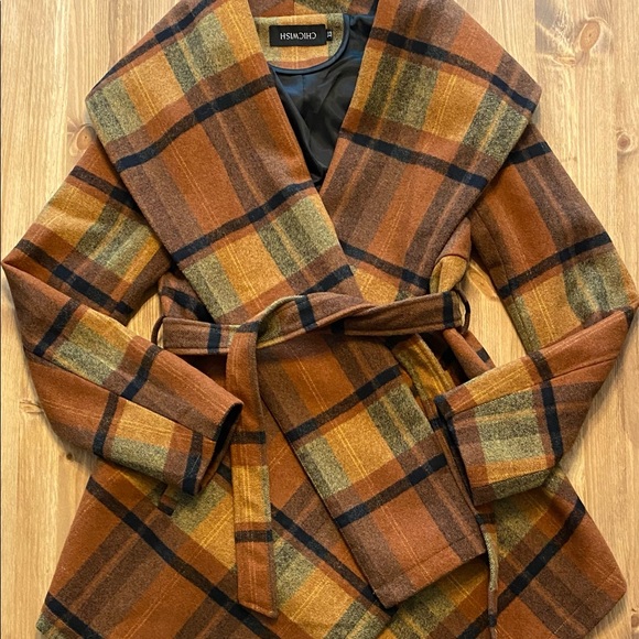 Chicwish Plaid Rabato Coat in Caramel XS NWOT - Picture 4 of 5